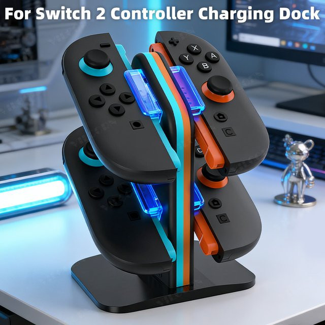 Magnetische 4-in-1 Schnell-Ladestation für Nintendo Switch JoyCon Zubehör, Schwarz - Bild 1