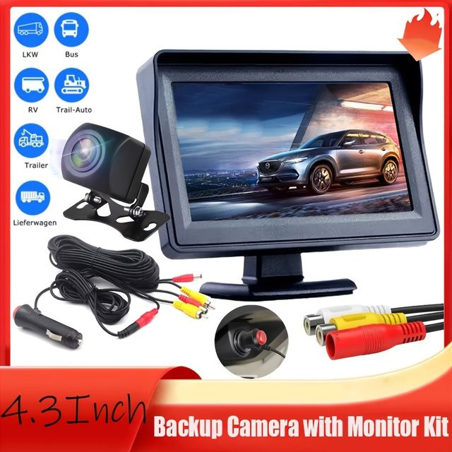Bileeko HD-Monitor-Rückfahrkamera-Set in Schwarz mit 10,92 cm Display und Nummernschild-Rückfahrkamera - Bild 1