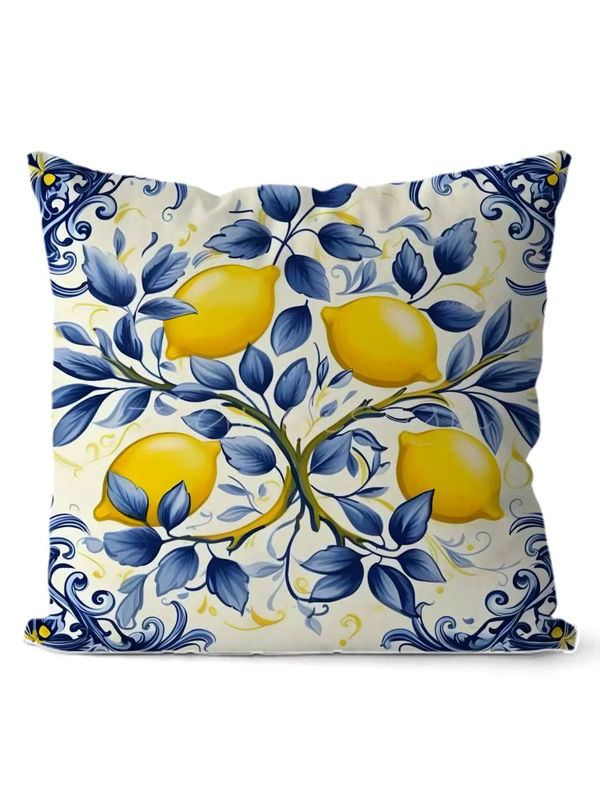 Lemon Tree Kissenbezug aus weichem Plüsch in Schwarz und Multicolour, quadratisch, Breite: 30 cm, Höhe: 30 cm - Bild 5