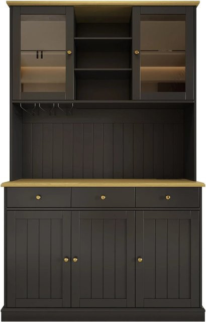 okwish Buffetschrank mit Glastüren und Steckdose in Schwarz, B/T/H: 120 x 40 x 191 cm - Bild 1