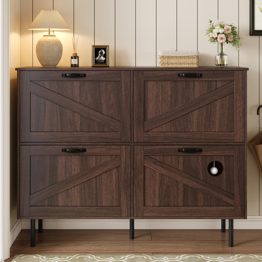 Schuhschrank von GL Store in Braun mit 3 Klappen und Belüftung, B/T/H: 120 x 28 x 92 cm - Bild 2