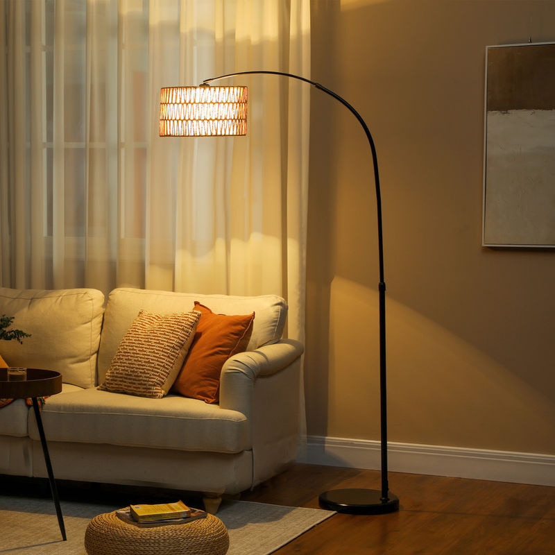 HOMCOM Stehlampe mit Leinen-Lampenschirm und Bogenfunktion, Schwarz, höhenverstellbar, E27 Fassung mit Fußschalter - Bild 2