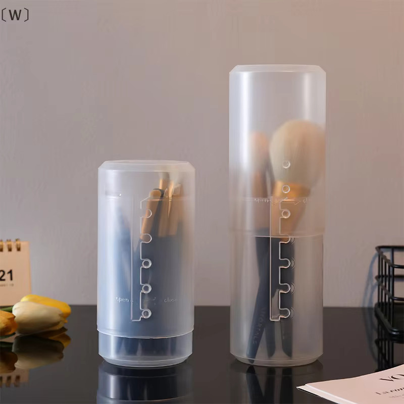 ómW zas Make-up-Pinselhalter aus transparentem PVC, höhenverstellbarer Becher-Organizer mit Deckel - Bild 3