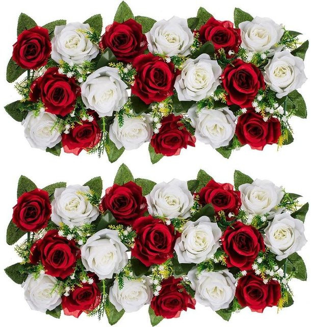 2 Stück Künstliche Rosen als Seidenblumengesteck für deine Hochzeitsdekoration und Tischdekoration in Bordeaux Rot - Bild 1