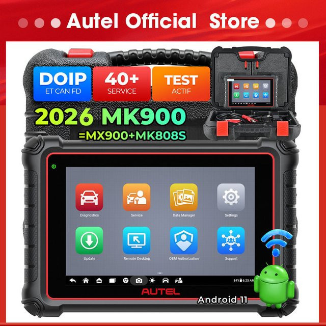 Autel MaxiCOM MK900 Diagnosetool in Schwarz: 8-Zoll bidirektionaler OBD2-Scanner mit CAN FD und DoIP für automatisches Diagnose-Upgrade - Bild 1