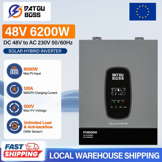 DATOUBOSS Hybrider Solar Inverter 48V 6200W mit MPPT-Lader in Grau - Bild 1