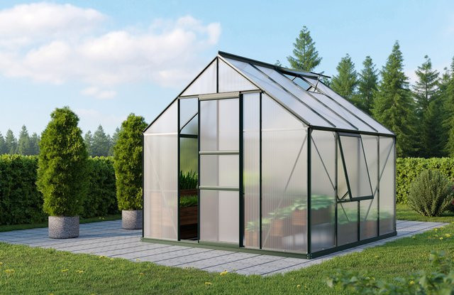 Vitavia Gewächshaus Meridian 6700 in Smaragdgrün mit Polycarbonat-Verglasung und Schiebetür - Bild 1
