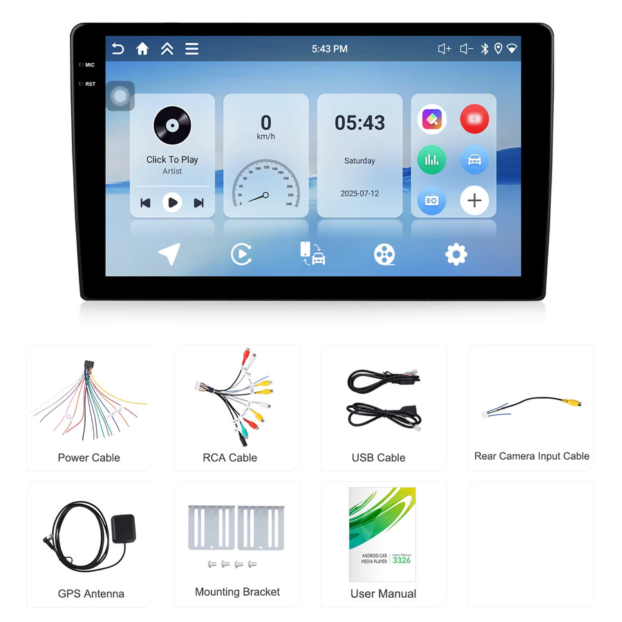 Podofo Universelles Autoradio mit 9,5 Zoll Display, 4GB RAM + 64GB Speicher, kabelloses CarPlay, Android Auto, WIFI, GPS, Bluetooth und FM RDS in Schwarz - Bild 5