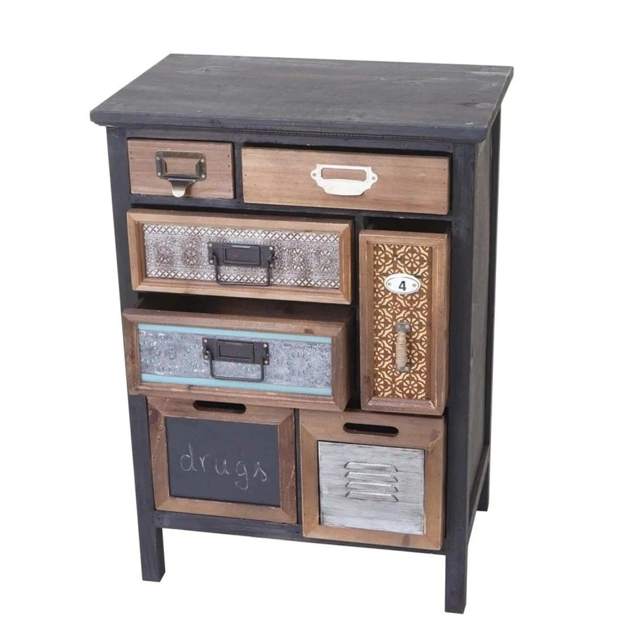 Apotheker-Schrank MCW-A43 Kommode aus massivem Tannenholz im Vintage Patchwork Design, B/T/H: 78 x 55 x 35 cm - Bild 2
