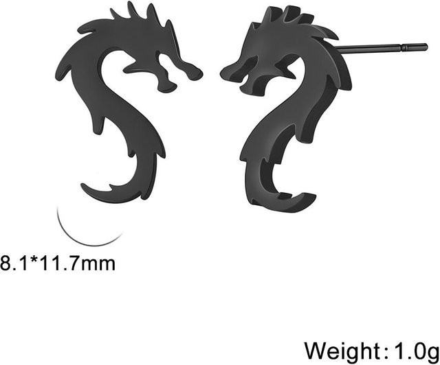Ohrstecker Chinesischer Drache, Edelstahl, Schwarz, Damen Herren - Bild 1