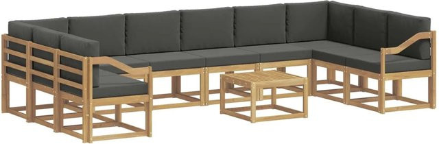 vidaXL Outdoor-Sofagarnitur L-Form aus Akazienholz mit 11 Kissen in Anthrazit und Weiß - Bild 1