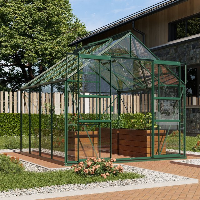 Vitavia Gewächshaus Mars 6700 in Smaragdgrün mit ESG-Glas, Doppelschiebetür und Dachfenster, 6,7 m² - Bild 1