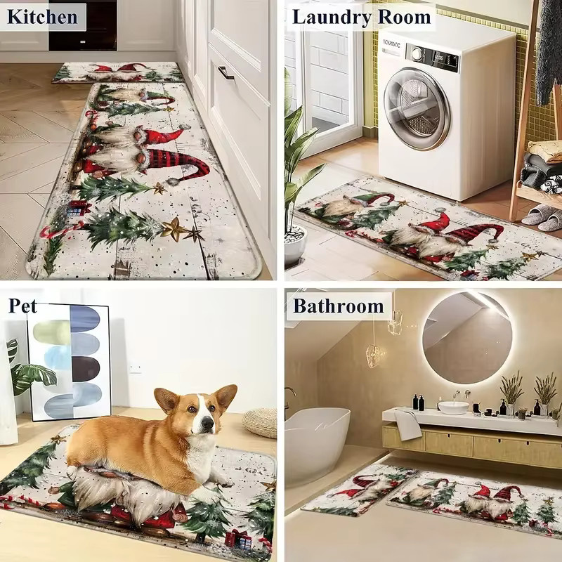 VIKAMA 2-teiliges Weihnachtsteppich-Set mit weißbärtigem Weihnachtsmann, rutschfeste Küchenmatte und Fußmatte für deine festliche Heimdekoration - Bild 5