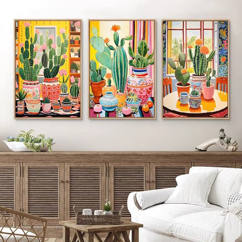 Potdemiel Vintage Mexikanische Kaktus Blume Botanische Kunst Leinwand Wandbild Multicolour - Bild 2