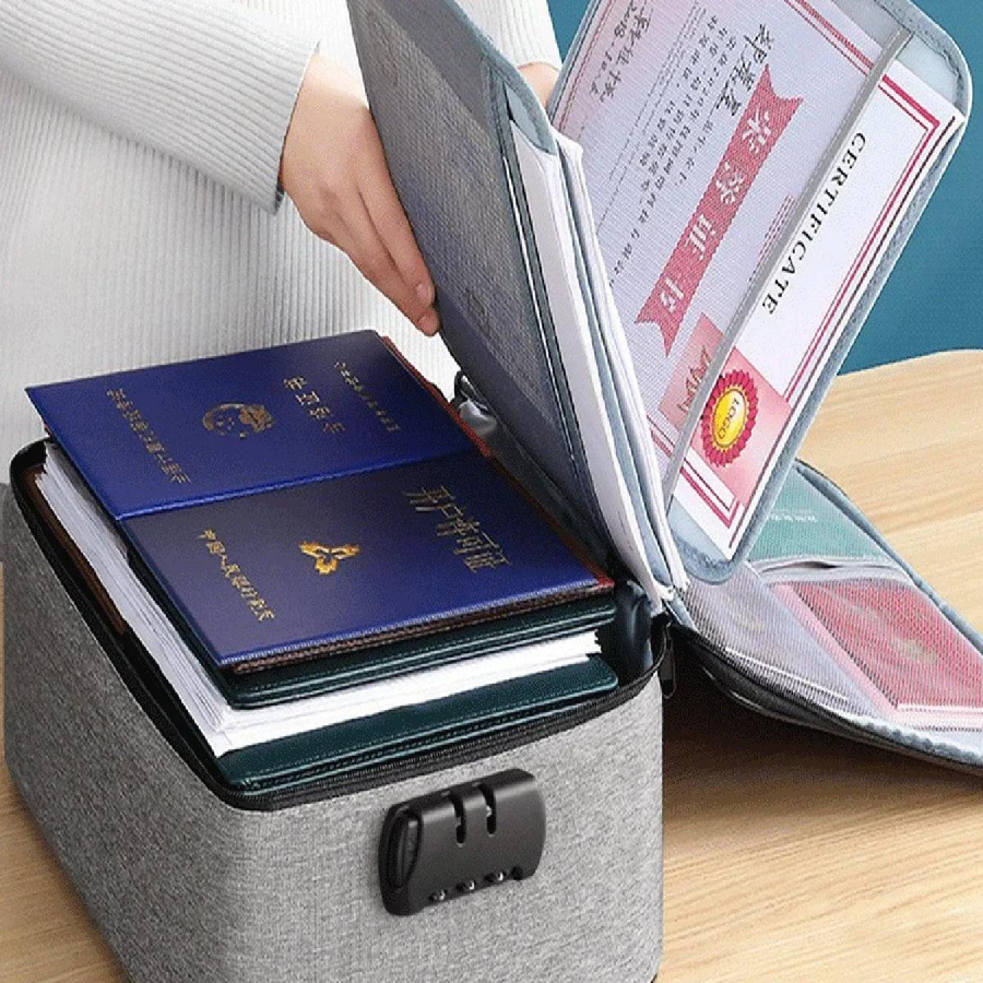 Yiran Furniture Dokumenten- und Passtasche aus Oxford-Stoff in Schwarz mit Schloss und A4-Fach - Bild 3