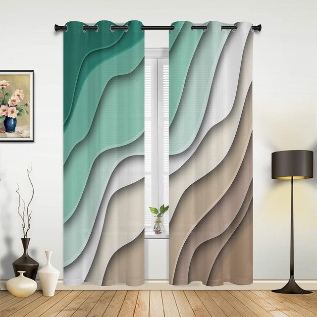Yiran Furniture Vorhänge mit Farbverlauf in Salbeigrün und Grau, modern und halbtransparent, 2er-Set, Breite: 70 cm, Höhe: 100 cm - Bild 1