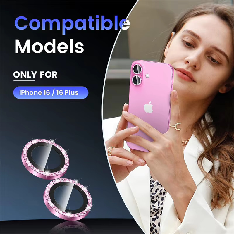 Glitzer Kameraobjektivschutz aus gehärtetem Metall für iPhone 17 Air 16 15 14 13 Pro Max Plus 16 Pro in Schwarz und Pink - Bild 2