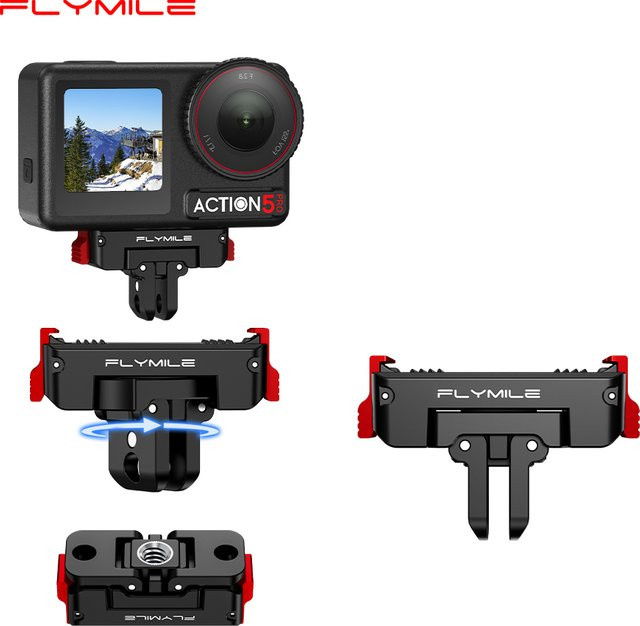 Flymile Action 5 Pro Magnetische Schnellwechselbasis mit Doppelklauen-Halterungsadapter und 1/4 Zoll Schraubenloch für DJI OSMO 360 Zubehör in Schwarz - Bild 1
