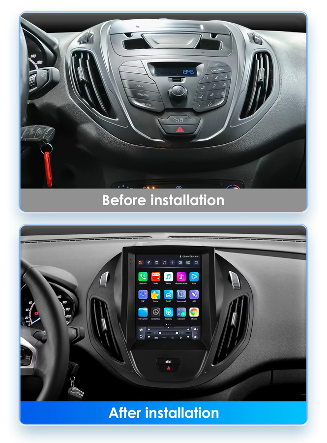 Hizpo Android Multimedia Radio für Ford Transit Tourneo Courier B-Max 2012-2021 mit 9,7 Zoll Display, GPS, Android Auto und CarPlay in Schwarz - Bild 2