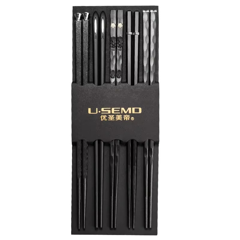 JANKNG Essstäbchen Set aus 5 Paaren in Schwarz mit rutschfestem Griff und mattem Finish für Sushi und Restaurantbesuche - Bild 5