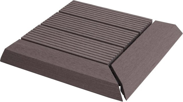 BERLINLODGE WPC Eck-Bodenfliese mit Abschluss in Grau Linear mit Holzoptik für deine Terrasse, B/B: 30 x 30 cm - Bild 1
