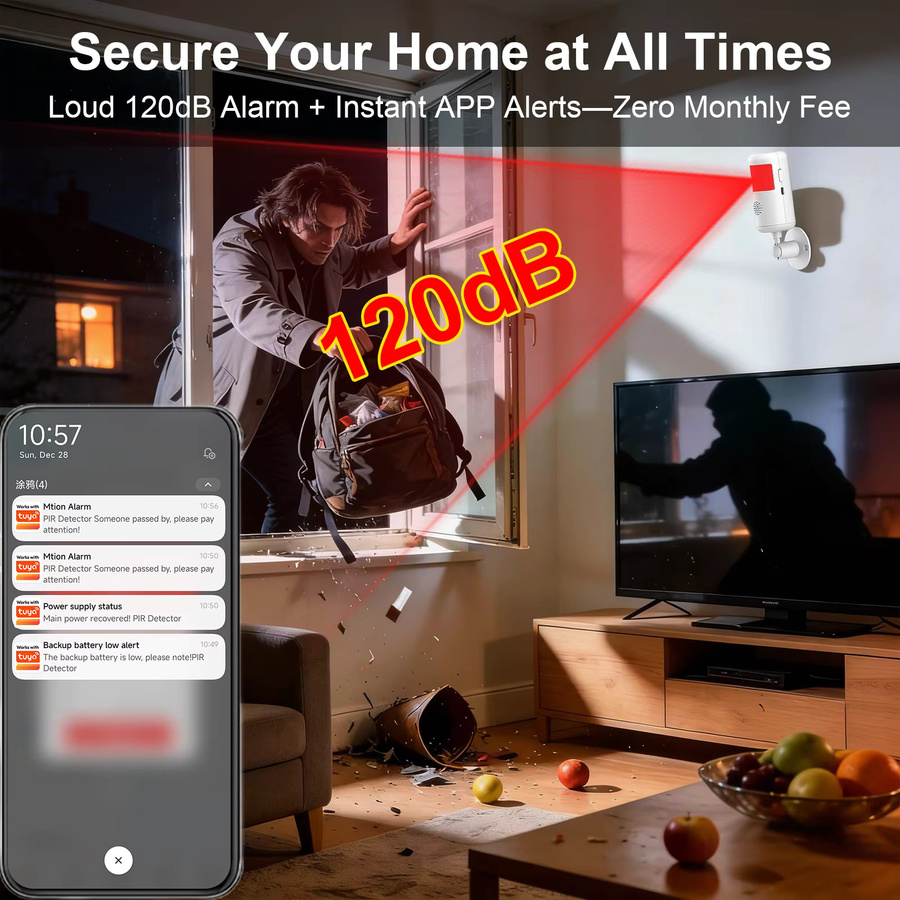 PGST Smart Life WiFi Infrarot-Bewegungsmelder mit Tuya-Kompatibilität für Alexa und Google Assistant, Weiß - Bild 3