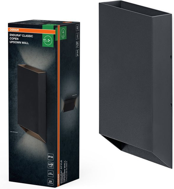 Osram Außenwandleuchte Up-Down in Grau mit Aluminiumgehäuse und Glasdiffusor, GU10, IP54 - Bild 1