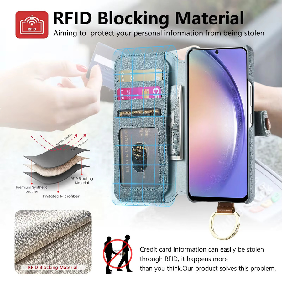 Lederhülle Brieftasche mit Kartenfächern für Samsung Galaxy S25 S26 S24 S23 S22 S21 Ultra Plus FE A55 A35 A07 A17 A56 A36 A26 A16 in Blau - Bild 2