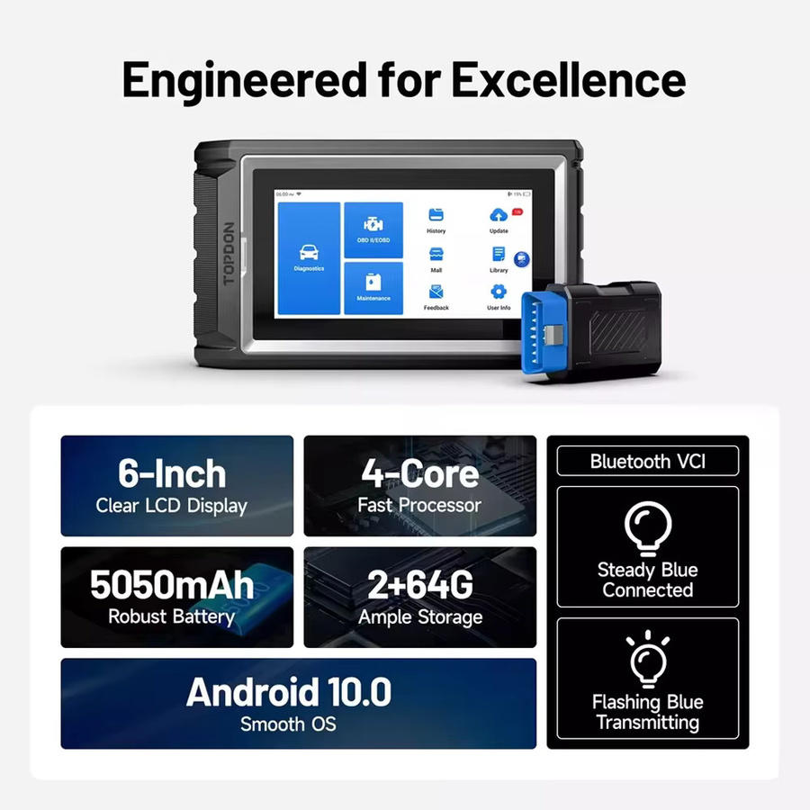 TOPDON ArtiDiag800 BT Diagnosegerät OBD2 Scanner mit Bluetooth und FCA Gateway-Zugang in Schwarz - Bild 2