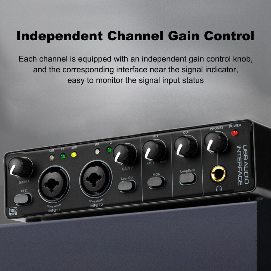 TOMTOP JMS USB-Audio-Interface Soundkarte mit 48V-Phantomspeisung, Schwarz - Bild 2