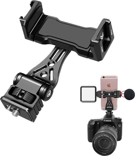 YPAY Handyhalter aus Metall in Schwarz mit 360 Grad Drehung und 1/4 3/8 ARRI-Loch für iPhone, Android Smartphone und DSLR - Bild 1