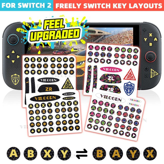 VILCORN ABXY-Knopf Aufkleber für Nintendo Switch 2 mit rutschfester Wabenstruktur - Bild 1
