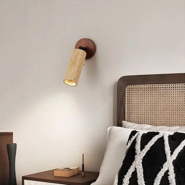 Wabi-sabi Wind LED Wandleuchte im Retro-Design aus Naturstein in Beige mit warmweißem Licht für Schlafzimmer, Flur und Treppenaufgänge, B/T/H: 23,0 x 6,5 x 6,5 cm - Bild 1