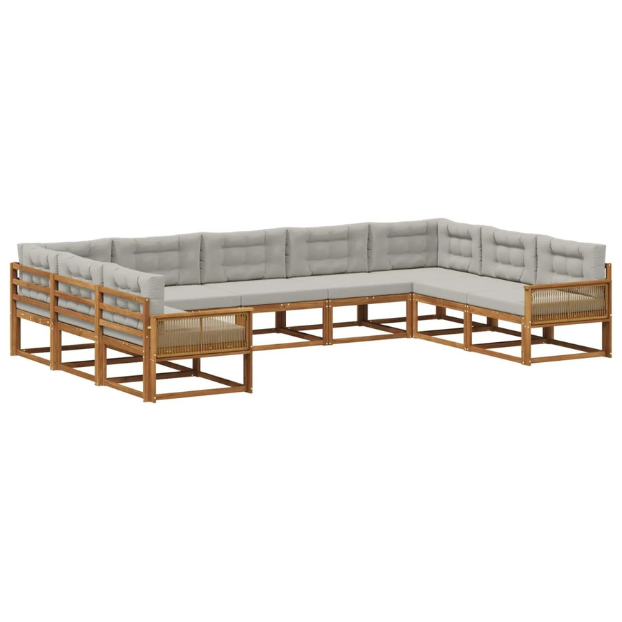 vidaXL Outdoor-Sofagarnitur in U-Form aus massivem Akazienholz mit Kissen in Grau und Natur - Bild 2