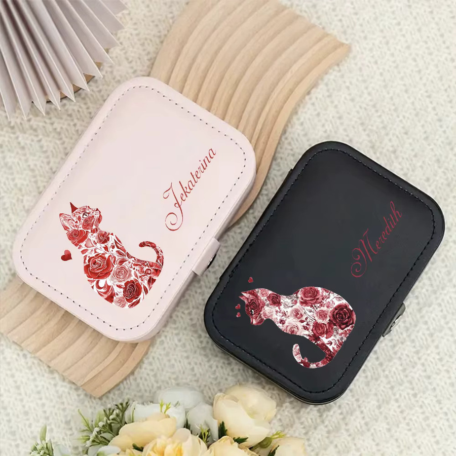 Personalisierte Schmuckschatulle mit Namensblumen und Katzenmotiv in Pink - Bild 2