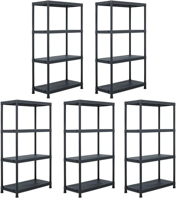 vidaXL Lagerregale 5er Set Schwarz aus Kunststoff, B/T/H: 60 x 30 x 138 cm - Bild 1
