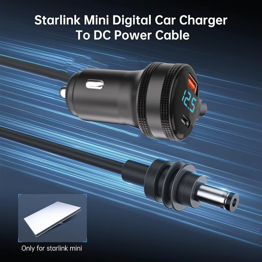 Starlink Mini Power Kabel mit 12-24V Zigarettenanzünder Adapter und USB-A sowie USB-C Port, Schwarz - Bild 4