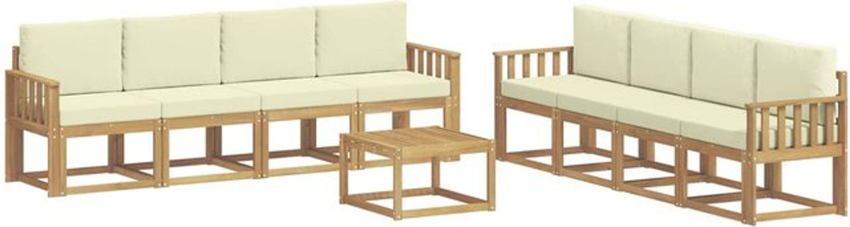 Modernes Outdoor-Sofagarnitur Set aus Akazienholz mit 9-teiligen Kissen in Weiß und Beige von vidaXL - Bild 1