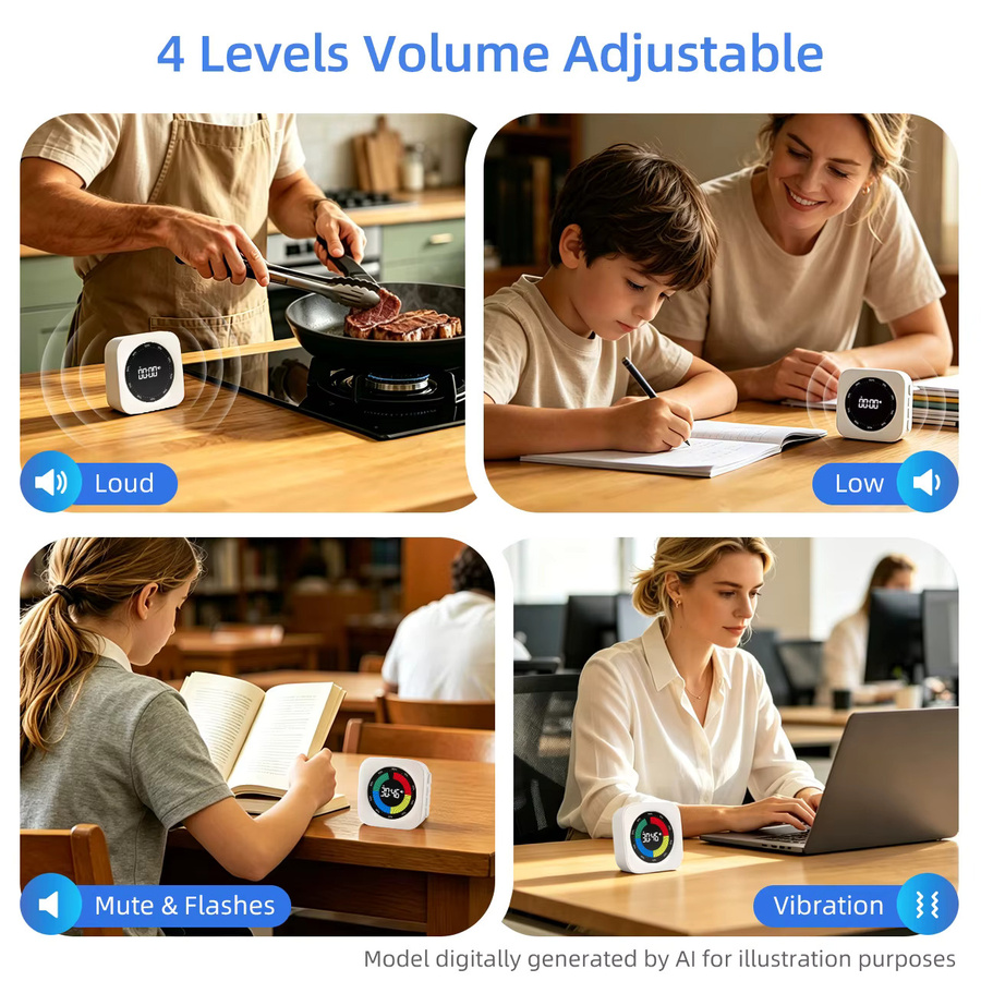 NOKLEAD Digitaler visueller Timer in Weiß mit Countdown und Aufwärtszählung, stufenweise Dimmung und einstellbarer Lautstärke für Büro, Klassenzimmer und Arbeit - Bild 5