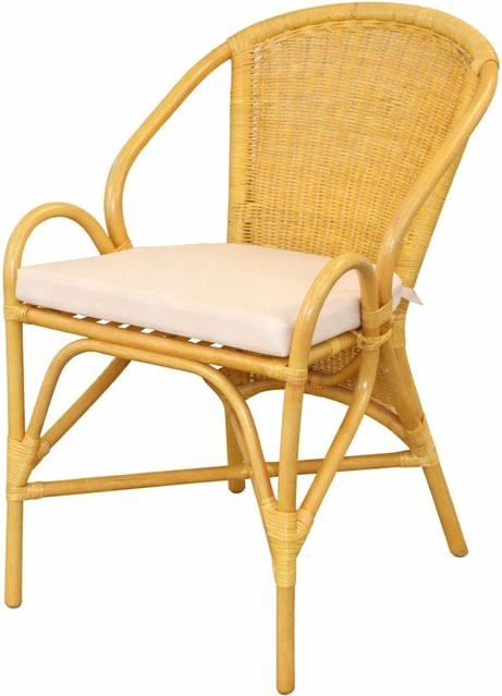 Möbel direkt online Handgeflochtener Rattanstuhl mit Kissen in Beige - Bild 1