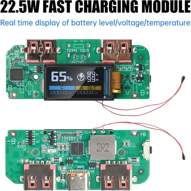 Diymore Schnelllade-Powerbank-Motherboard mit Digitalanzeige und USB-C, 22,5 W PD QC Modul, Grün - Bild 1