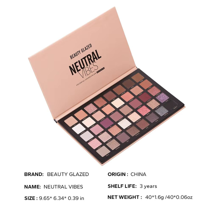 BEAUTY GLAZED Neutral Vibes Lidschatten-Palette, 40 Farben, Matt - Bild 5