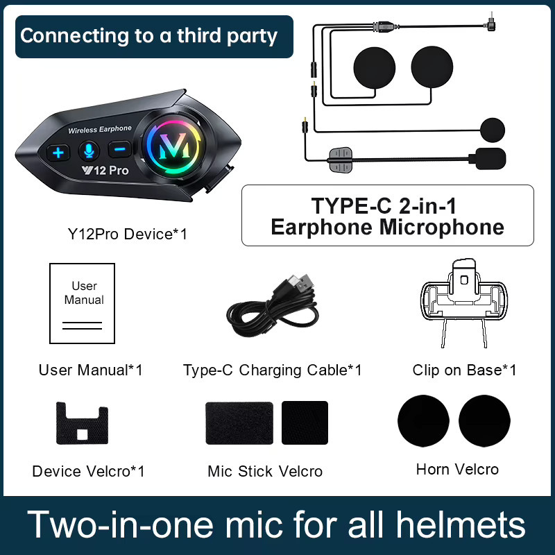 kebidumei Y20 Pro Motorrad-Intercom Helm-Gegensprechanlage mit Musik-Sharing und Freisprechfunktion, Schwarz - Bild 3