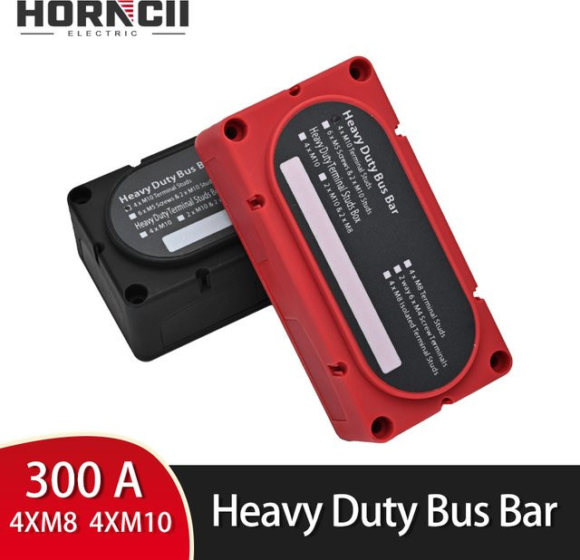 HORNCII Stromschienenkasten 300A mit 4 Anschlüssen M8/M10, schwarzer Verteilerblock 48V DC für Wohnmobil, Boot und Solaranlage, B/T/H: 13,7 x 6,8 x 13,0 cm - Bild 1