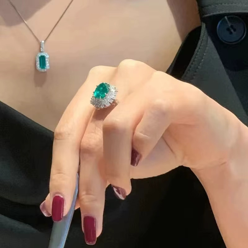 ZSHANSGL Offener Ring 925 Silber, Smaragd, Kristall, Damen - Bild 4