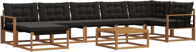 vidaXL Outdoor-Sofagarnitur 22-tlg. in U-Form aus Akazienholz und Textilene mit Kissen, Schwarz und Natur - Bild 1