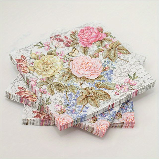 Rosa Servietten mit Rosenmuster für Party und Hochzeit, 33 cm Durchmesser, Papier-Deko für DIY Decoupage - Bild 1