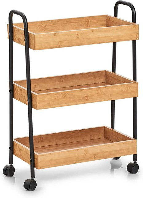 Zeller Rollwagen aus Bambus und Metall in Schwarz, B/T/H: 70,5 x 28 x 49,5 cm - Bild 1