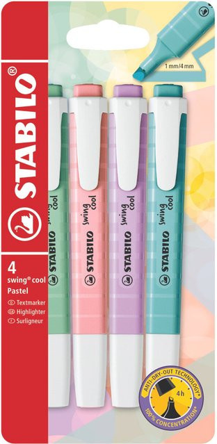 STABILO swing cool Textmarker Pastell Set mit 4 Farben (Green, Pink, Purple, Turquoise) - Bild 1