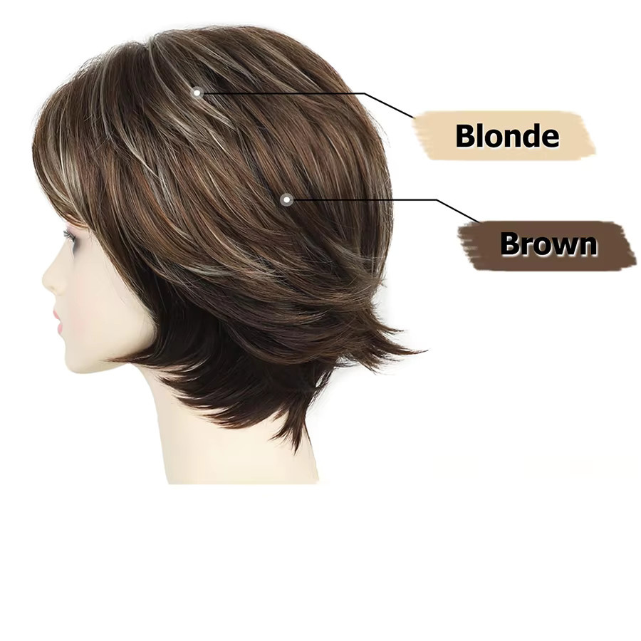 WENYAN Damenperücke, Pixie Bob, Synthetisch, Braun-Blond, 4 Zoll - Bild 5